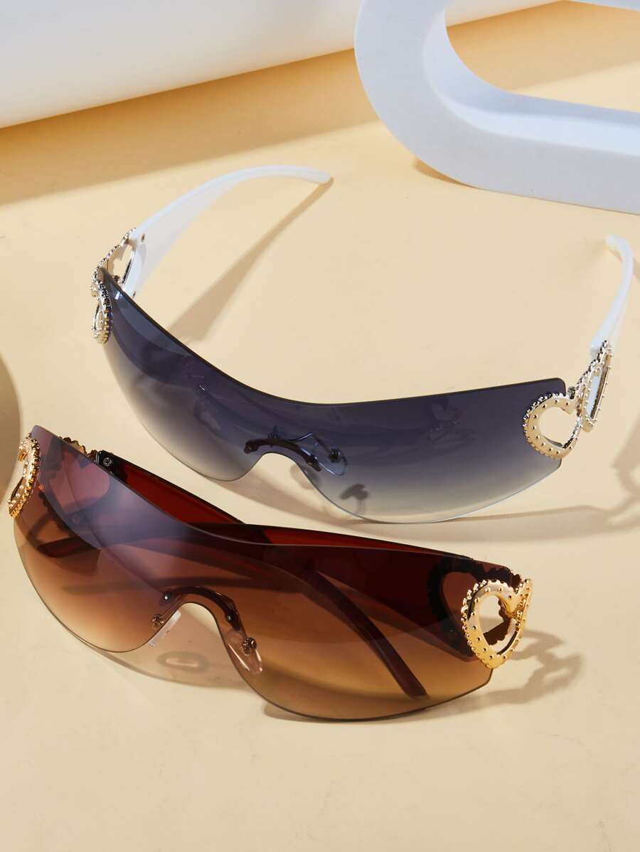 2pcs Women's Borderless, Oversized, Sports-Style, Heart-Shaped, Fashion Glasses, Suitable For Parties & Gatherings - Multicolor - View 1