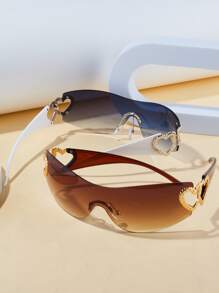 2pcs Women's Borderless, Oversized, Sports-Style, Heart-Shaped, Fashion Glasses, Suitable For Parties & Gatherings - Multicolor - View 2