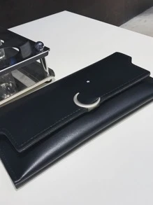 Bìa sổ séc trang trí hình mặt trăng và ngôi sao tối giản mỏng cầm tay dành cho nhân viên văn phòng làm việc tại trường đại học nữ đi làm kinh doanh đi làm văn phòng kỷ niệm cho cặp đôi làm quà tặng sinh nhật vào ngày lễ tình nhân quà tặng cho phụ nữ ví ví dài - màu đen - Xem 3