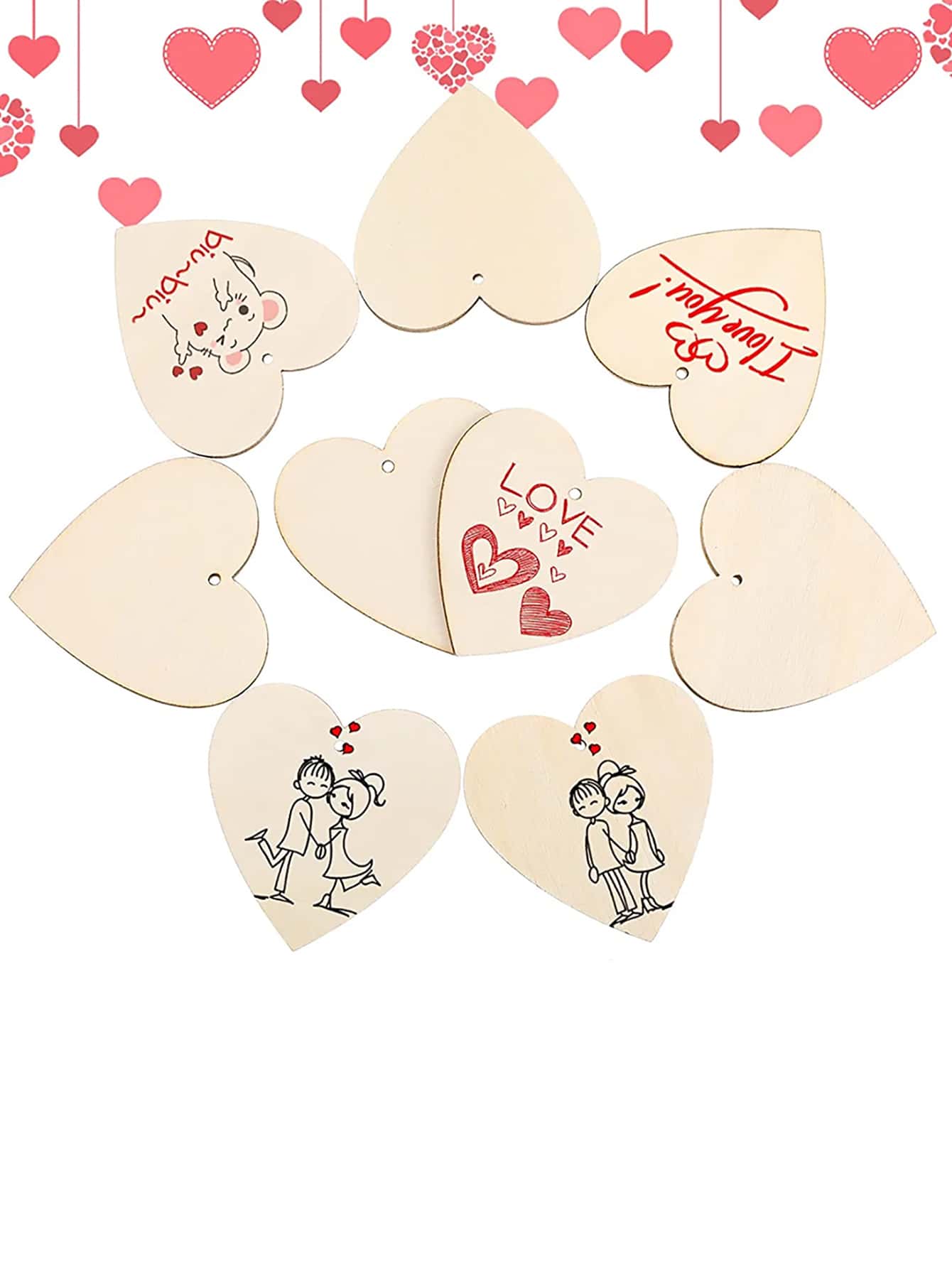 20pcs Heart Shaped Wooden Board, Creative Multi-purpose Wooden Decoration For Children Painting, Home Decor - Khaki - View 3