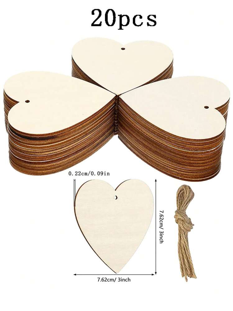 20pcs Heart Shaped Wooden Board, Creative Multi-purpose Wooden Decoration For Children Painting, Home Decor - Khaki - View 4