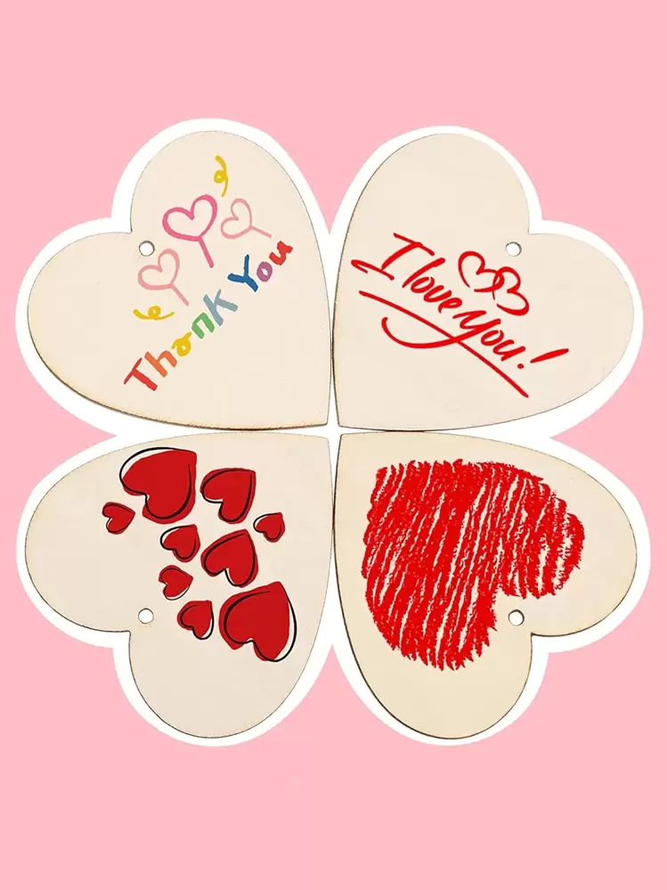 20pcs Heart Shaped Wooden Board, Creative Multi-purpose Wooden Decoration For Children Painting, Home Decor - Khaki - View 5