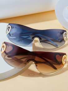 2pcs Women's Borderless, Oversized, Sports-Style, Heart-Shaped, Fashion Glasses, Suitable For Parties & Gatherings - Multicolor - View 4