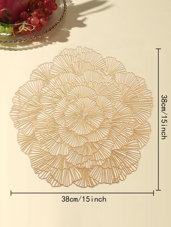 SHEIN X WOTP 1pc Gold Flower, Silver Gingko Leaf Patterned Pvc Placemat