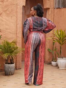 Jumpsuits Plus Size Thắt lưng Trọn gói Tất cả trên in Giải trí - Hồng - Xem 2