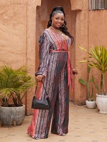 Jumpsuits Plus Size Thắt lưng Trọn gói Tất cả trên in Giải trí - Hồng - Xem 3