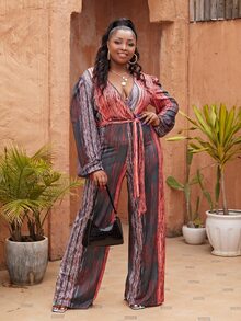 Jumpsuits Plus Size Thắt lưng Trọn gói Tất cả trên in Giải trí - Hồng - Xem 4