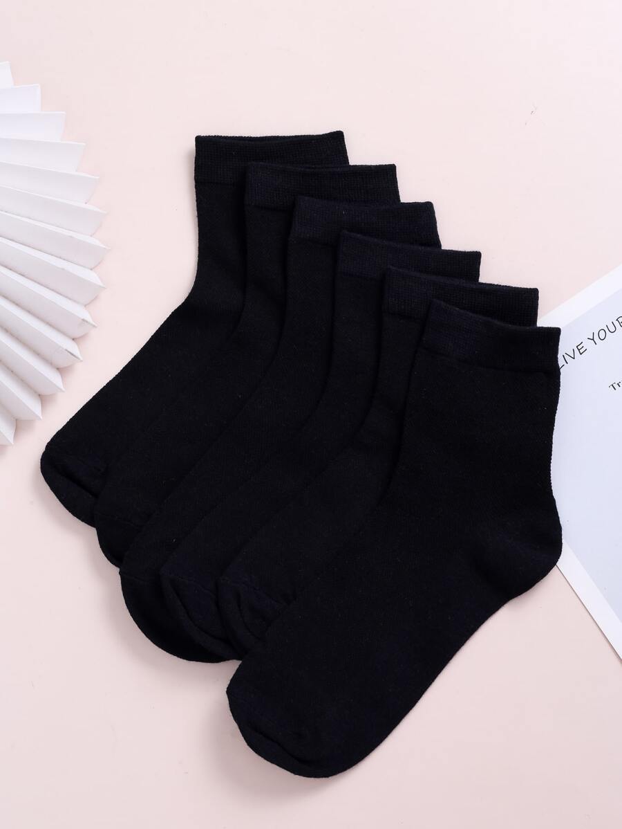 Hombres 3 pares Calcetines de tripulación unicolor deportivo para diariamente - Negro - Ver 1