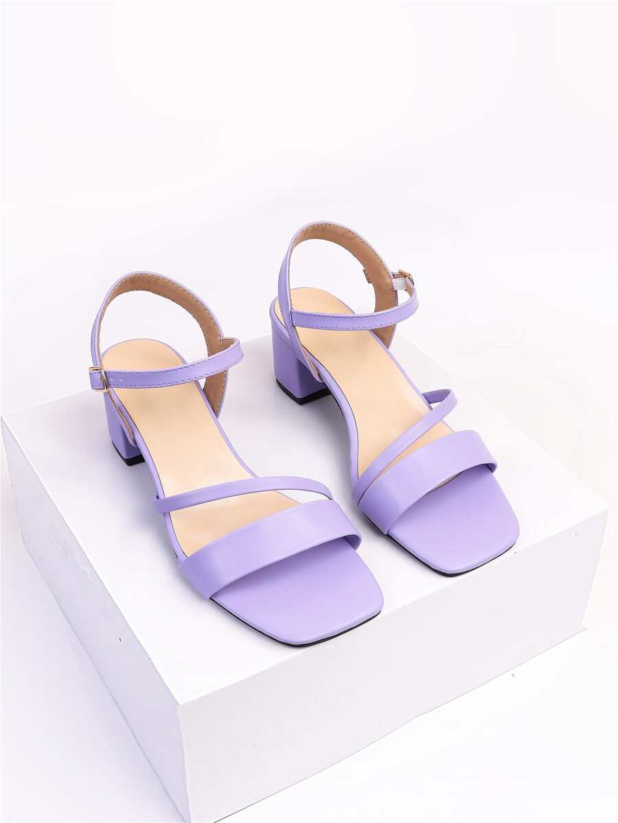 女士粗跟寬版踝帶時尚戶外高跟涼鞋 - 紫色 - 查看 1