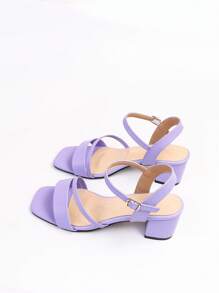 女士粗跟寬版踝帶時尚戶外高跟涼鞋 - 紫色 - 查看 5