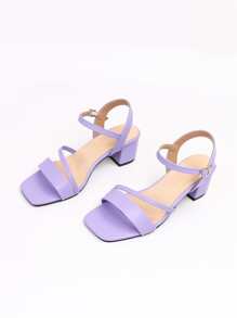 女士粗跟寬版踝帶時尚戶外高跟涼鞋 - 紫色 - 查看 7