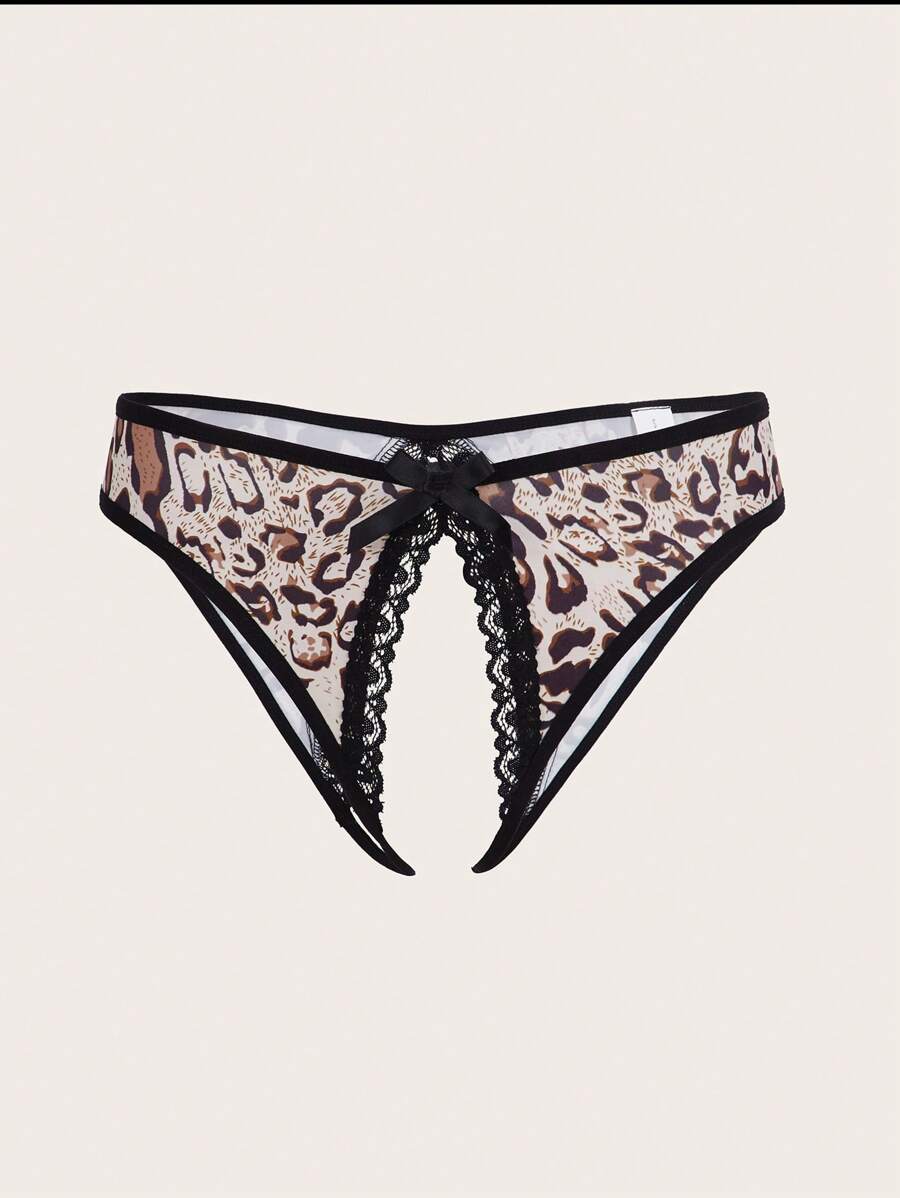 Leopard Contrast Lace Crotchless Panty SHEIN