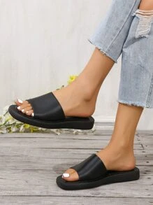 女士極簡單帶人造皮革優雅涼鞋