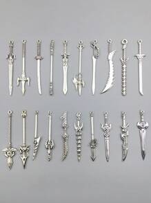 10入組/套隨機時尚鋅合金劍DIY吊墜適用於女士日常裝飾 - 銀色 - 查看 1