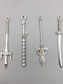 10入組/套隨機時尚鋅合金劍DIY吊墜適用於女士日常裝飾 - 銀色 - 查看 2
