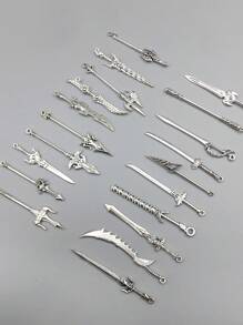 10入組/套隨機時尚鋅合金劍DIY吊墜適用於女士日常裝飾 - 銀色 - 查看 5