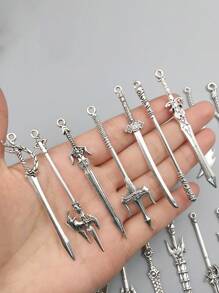 10入組/套隨機時尚鋅合金劍DIY吊墜適用於女士日常裝飾 - 銀色 - 查看 7
