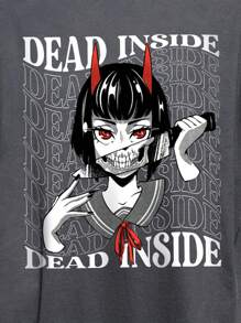 Square Apple Studios 人物和字母圖案落肩袖超大號T恤連衣裙 - 深灰色 - 查看 2