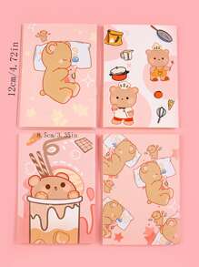 4入組卡通圖形筆記本可愛學生便攜式日記筆記本辦公室 - 彩色 - 查看 4