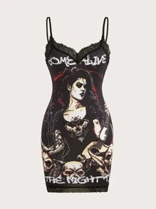 Distorted Dystopia Đầm Tương phản ren Con số Lá thư Giải trí - Nhiều màu - Xem 1