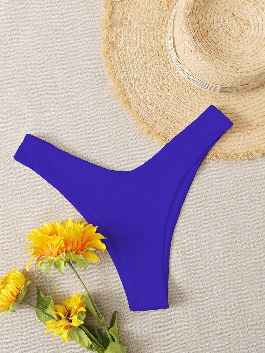 SHEIN Swim Summer Beach Solid High Cut Bikini Bottom - Royal Blue - View 1