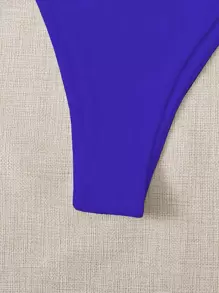 SHEIN Swim Summer Beach Solid High Cut Bikini Bottom - Royal Blue - View 3