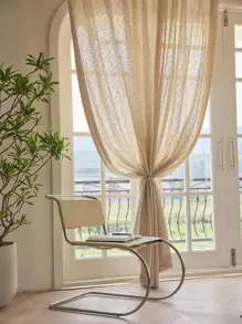 1 件咖啡色闪亮毛绒清新简约风格薄纱窗帘 - 咖啡棕 - 查看 2