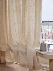 1 件咖啡色闪亮毛绒清新简约风格薄纱窗帘 - 咖啡棕 - 查看 5