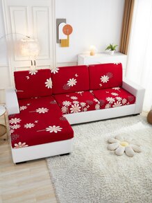 1入組花卉印花彈力沙發套無填充物家用柔軟滌綸沙發套 - 紅色 - 查看 1