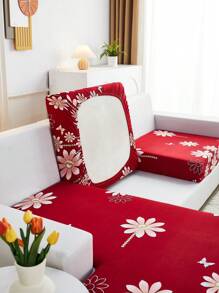 1入組花卉印花彈力沙發套無填充物家用柔軟滌綸沙發套 - 紅色 - 查看 5