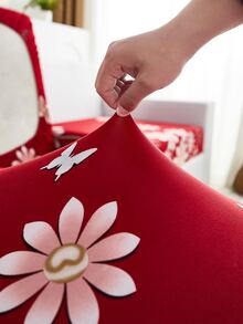 1入組花卉印花彈力沙發套無填充物家用柔軟滌綸沙發套 - 紅色 - 查看 6