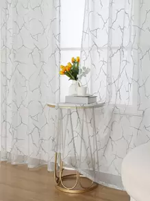 1pc Grey Geometric Tree Branch Pattern Sheer Curtain - Multicolor - View 2