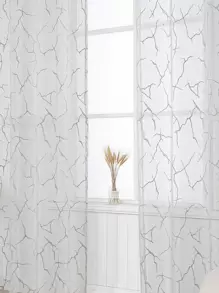 1pc Grey Geometric Tree Branch Pattern Sheer Curtain - Multicolor - View 5