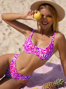 Summer Allover Floral Print Underwire Bikini Set - Multicolor - View 5