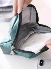 1入組素色藍色菱形圖案迷你收納袋帶拉鍊戶外便攜式紙巾收納袋 - 藍色 - 查看 6