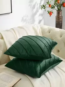 1入組素色素色深綠色靠墊套無填充物柔軟彈力家用抱枕套 - 墨綠色 - 查看 2