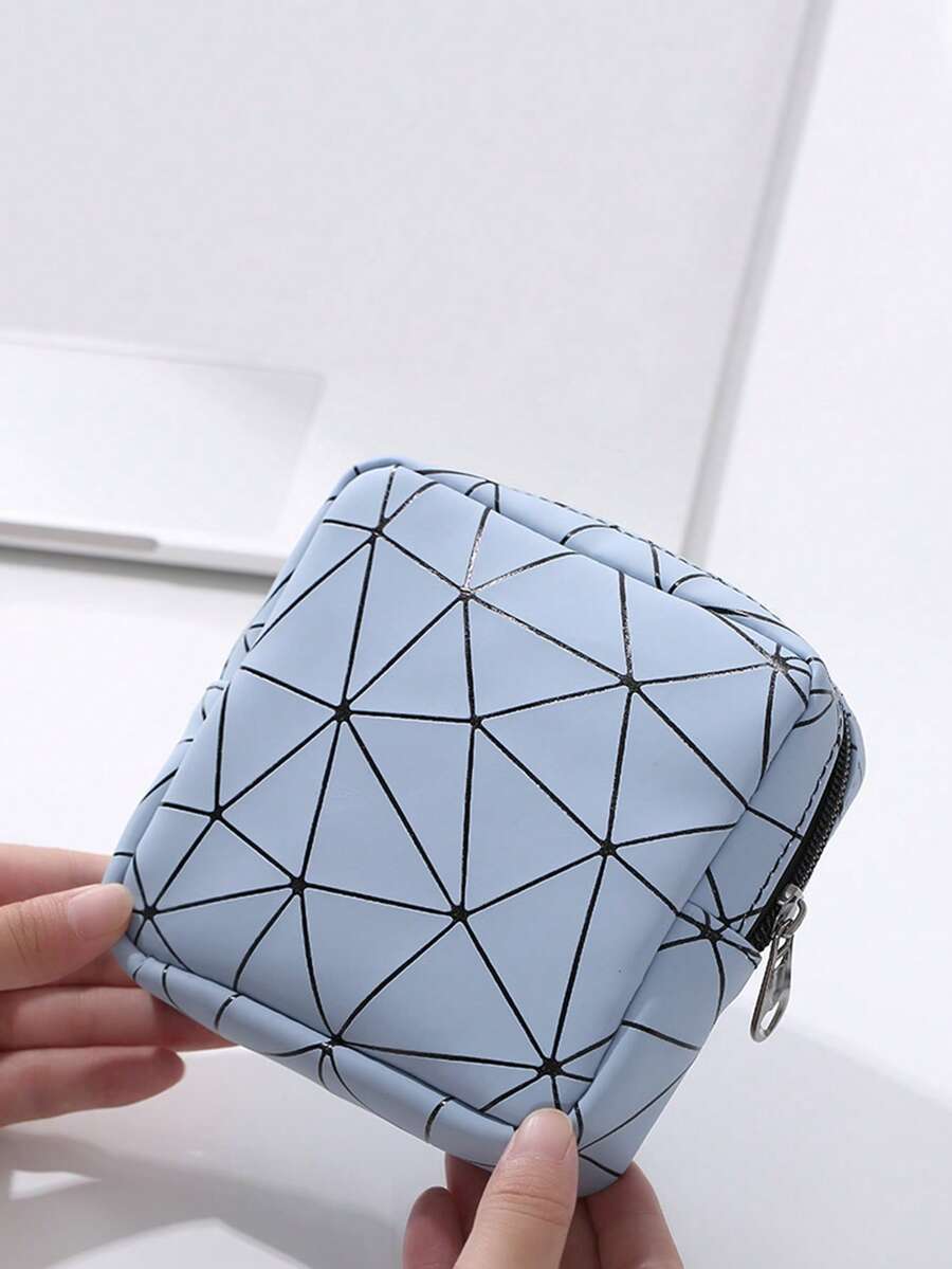 1入組素色藍色菱形圖案迷你收納袋帶拉鍊戶外便攜式紙巾收納袋 - 藍色 - 查看 1