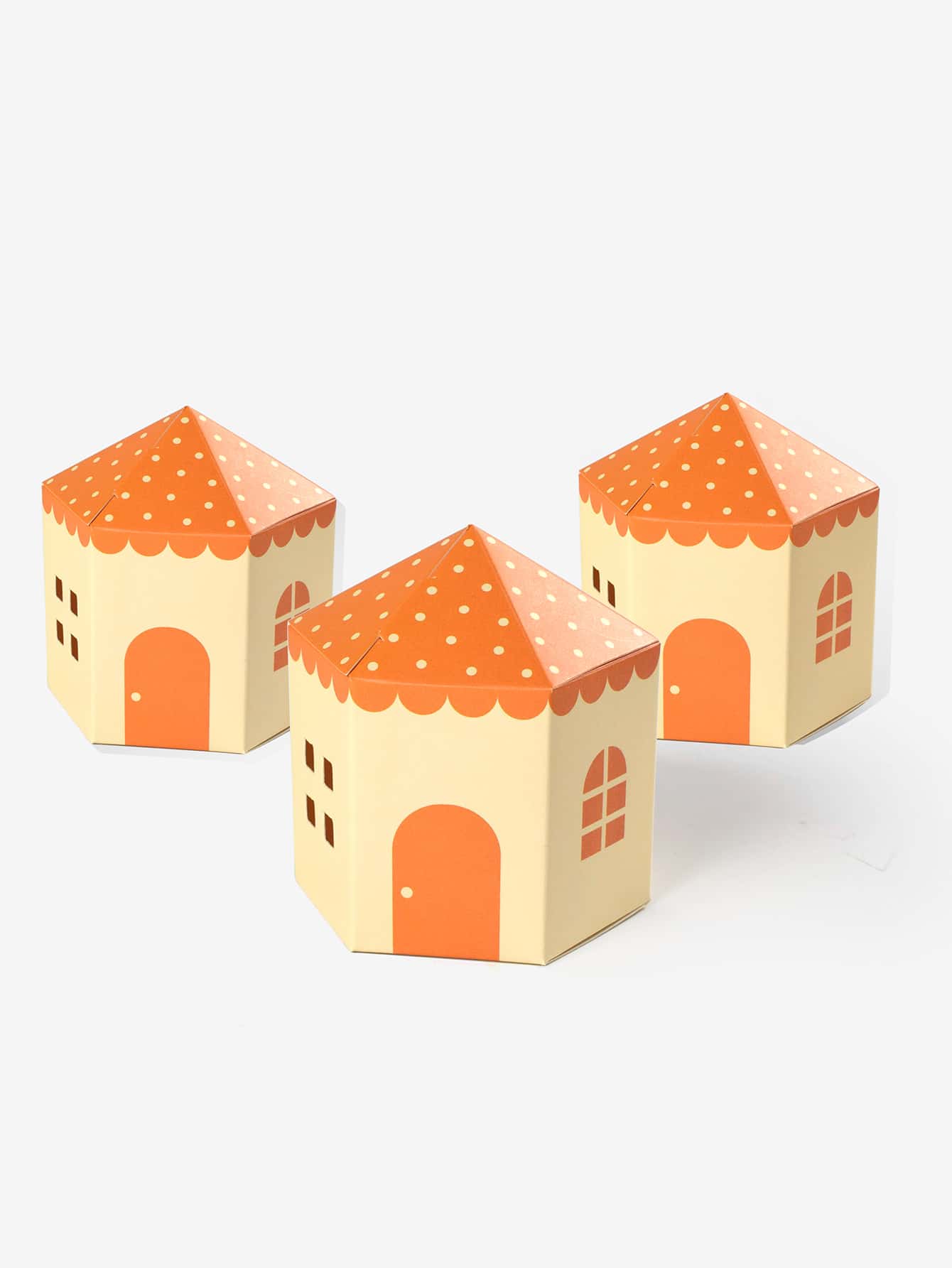 3pcs Orange House Shaped Cookie Storage Box, Cute Paper Gift Wrapping Box For Home, Party - Orange - View 1