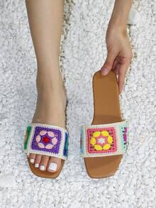 Phụ nữ móc chi tiết hoa mẫu dép trượt, dép mùa hè đi nghỉ mát - Nhiều màu - Xem 2