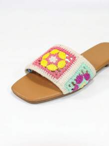 Phụ nữ móc chi tiết hoa mẫu dép trượt, dép mùa hè đi nghỉ mát - Nhiều màu - Xem 3