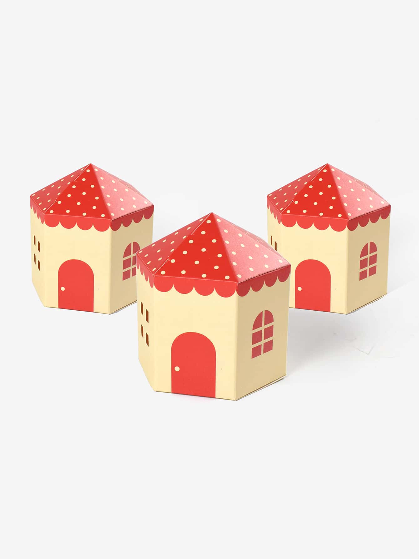 3 piezas Caja de envoltura de regalo en forma de casa de galleta almacenamiento dulce papel para fiesta - Rojo - Ver 1