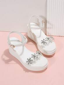 Mujer Sandalias con diseño de diamante de imitación tira tobillera cuña moda verano - Blanco - Ver 3