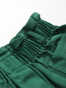 DAZY 紙袋腰帶雙口袋短褲 - 軍綠色 - 查看 3