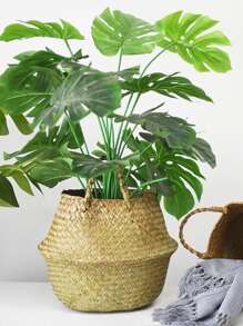 1入組手掌編織收納手持便攜草編花收納籃 - 駝色 - 查看 4