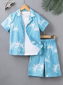 Boys Tropical Print Shirt & Shorts Without Tee - Blue - View 1