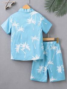 Boys Tropical Print Shirt & Shorts Without Tee - Blue - View 2