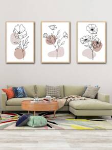 3入組無框抽象花卉畫，現代極簡主義風格聚酯纖維幾何線條、色塊、花卉、植物和葉子矩形牆壁裝飾畫，適用於客廳、臥室和家居裝飾 - 彩色 - 查看 1