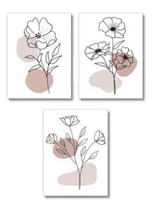 3入組無框抽象花卉畫，現代極簡主義風格聚酯纖維幾何線條、色塊、花卉、植物和葉子矩形牆壁裝飾畫，適用於客廳、臥室和家居裝飾 - 彩色 - 查看 4