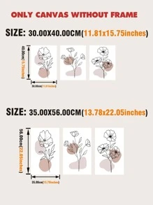 3入組無框抽象花卉畫，現代極簡主義風格聚酯纖維幾何線條、色塊、花卉、植物和葉子矩形牆壁裝飾畫，適用於客廳、臥室和家居裝飾 - 彩色 - 查看 6