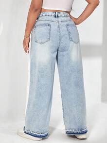 SHEIN Plus High Waist Ripped Wide Leg Jeans Without Belt - Light Wash - View 3